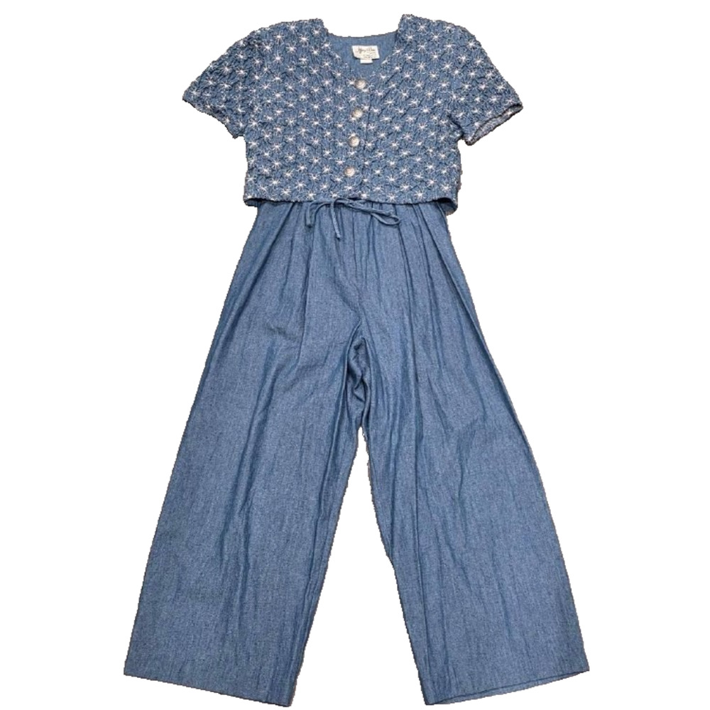 Vintage Jeffrey and Dara Evening Wide Leg 1 Piece Jumpsuit Denim Blue 10 A006204